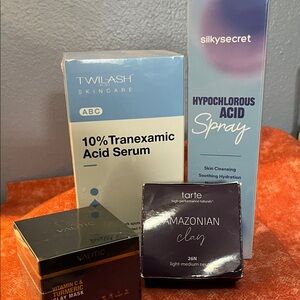 Tarte Amazonian Clay Light-Medium Neutral, Tumeric mask, Tranexamic Acid serum